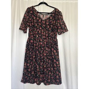 American Rag Black Floral Midi Dress Plus Sz 1X Whimsigoth Romantic Lace